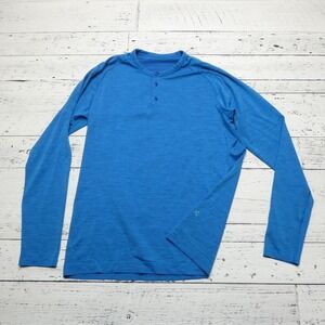 Lululemon‎ Metal Vent Henley Shirt Mens Large Blue Vented Athletic Performance
